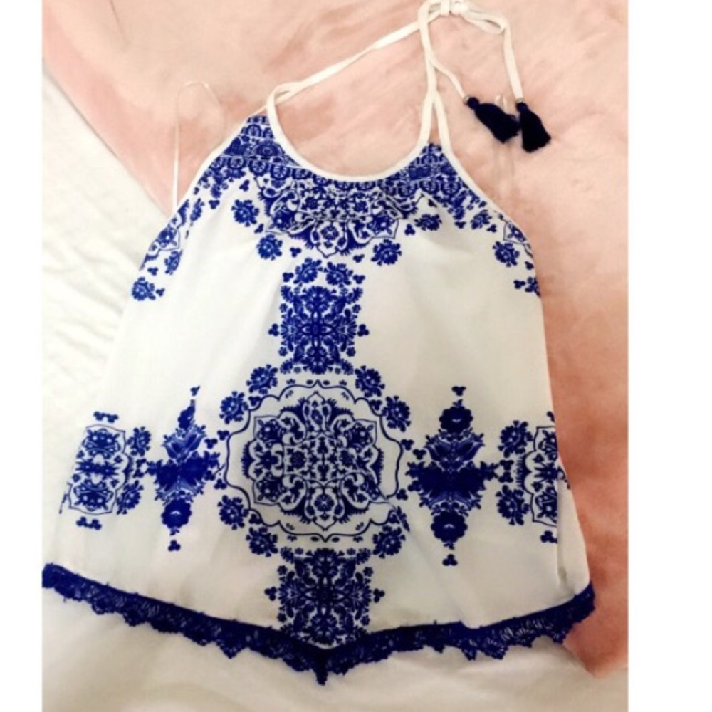 Textile print halter top